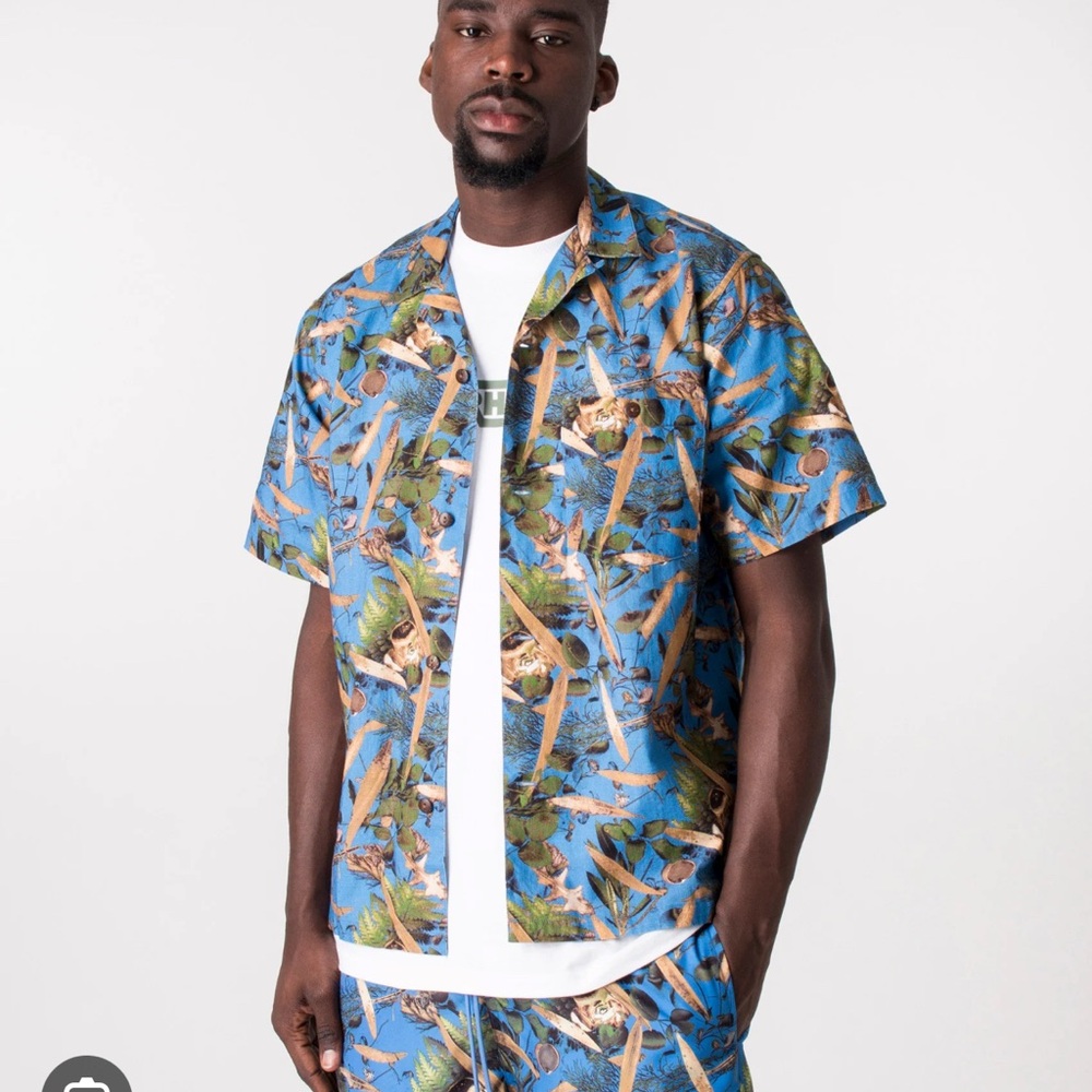 Tropical Blue Men's Linen shirt lumen print